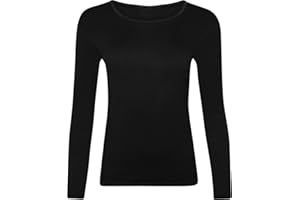 PRETTY ATTITUDE New Ladies Long Sleeve Round Neck Plain Basic Women's Stretch T-Shirt
