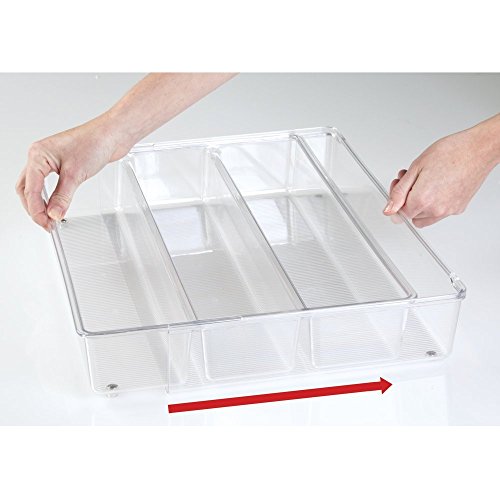 mDesign ausziehbarer Besteckkasten durchsichtig – der ideale Schubladen-Organizer für die Küchenschublade – Besteckeinsatz für Küchenutensilien jeglicher Art – 4 flexible Fächer - 5