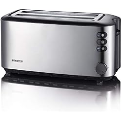 SEVERIN Grille-Pain Automatique, 2 Fentes Longues, Jusqu'à 4 Tranches, 1 400 W, AT 2509, Inox/Noir
