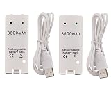 Fosmon® (2 PAQUETE) Nintendo Wii Mando a distancia de alta capacidad de 3600mAh reemplazo del Li-ion recargable Batería con cuerda de carga del cable para Nintendo Wii Controller (Blanco) - Fosmon Empaquetado Al Por Menor