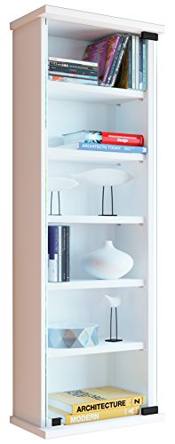 VCM 912021 - Loposa - Mensola da Parete per 150 CD, in Legno/Vetro di Sicurezza ESG, Legno, Bianco, 91,5 x 31 x 18 cm