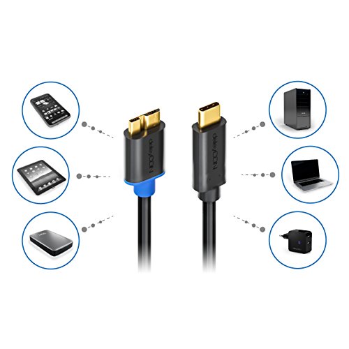 deleyCON 1,5m USB Kabel / Stecker Typ 3.1 / C auf micro USB / USB 3.0 Speed 5 Gbit/s / Ladekabel Datenkabel / für z.B. Smartphone / Tablet / Notebook / Ladegerät – Schwarz - 5