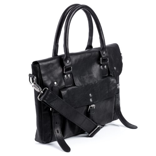 FEYNSINN Laptoptasche PHOENIX – Umhängetasche fit für 15.4″“ mit Extra-Abtrennung- Businesstasche im Vintage-Look – echt Leder schwarz - 2