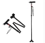 Outdoor GZ004 Aluminum Four Feet Crutch Sticks with Alarm Lights Four Sections Folding Easy Walking Stick