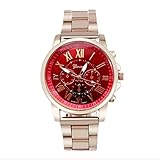 Unisex Luxus stilvolle Uhr Herren Damen Edelstahl Uhren Quartz Sports Zifferblatt Armbanduhr LANSKIRT (❤️Rot)