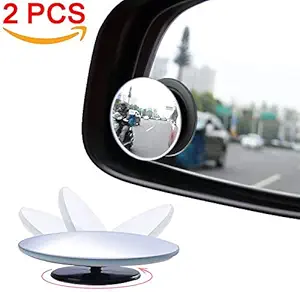 Amfor Blind Spot Mirror, Round HD Glass Convex Lens Frameless Adjustable Blind Spot Mirror for All Universal Vehicles Car Stick-on Design (2 PCS)