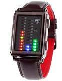 DETOMASO SPACY TIMELINE Herren-Armbanduhr mit Binäranzeige Digital Quarz braunes Lederarmband braunes Zifferblatt G-30723C