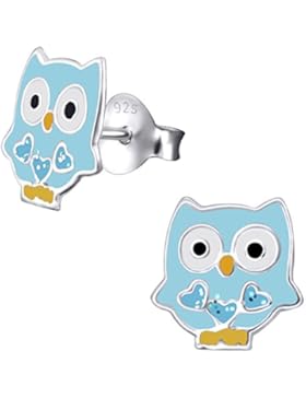 JAYARE Kinder Ohrstecker Eulen 925 Sterling Silber Emaille 8 x 8 mm im Schmucketui Mädchen Ohrringe pink lila...