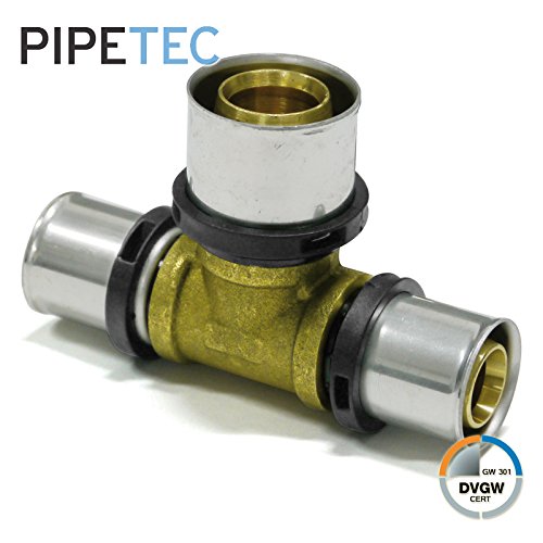 Preisvergleich Produktbild Pipetec Pressfitting, Press-T-Stück Mittelabgang erweitert 16x2-20x2-16x2 PFT162016, DVGW, TH