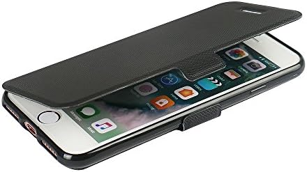 MTRONX for iPhone 7 Plus Case, iPhone 8 Plus Case, Magnetic Closure Ultra Slim Folio Flip Case Cover with Stand, PU Leather Soft TPU Twill Case for Apple iPhone - Black(MS-BK)