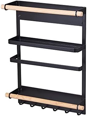 LaCyan Magnetic Refrigerator Side Hanger Rack Wall Mounted Kitchen Organization Storage Rack (Black, with rubber wood)
