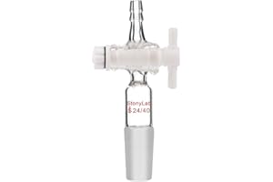 StonyLab Vacuum Flow Control Adapter mit PTFE-Absperrhahn, 24/40-Gelenk und Geradem Schlauchanschluss für Laborbedarf