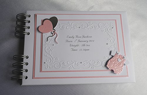 Personalised Baby Girl Photo Album With Interleaving, A5 With Embossing And Hearts,Boxed
