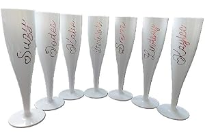 Personalised Plastic Glass, White Champagne Flute, 175ml, Bride, Bridesmaid, Hen Do, Wedding Favours, Baby Shower