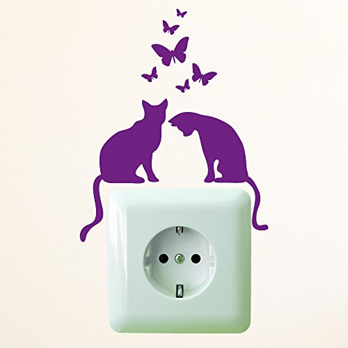 Das ORIGINAL nur bei Wandtattoo Loft „Zwei Katzen mit Schmetterlingen“ Größe 10 x 12 cm /Aufkleber für Steckdose oder/und Lichtschalter/ schwarz /Hergestellt in und Versand aus Deutschland! - 5