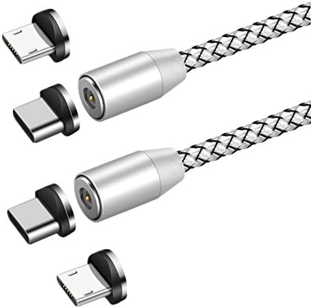Micro USB Cable, USB-C Cable, [2 Pack, 6.6FT] Magnetic Charging Cable with 1 Android Connector and 1 Type C Connector, Magnet Round Head Micro USB 2.0 A to Micro B + USB-C 2 in 1 Charger Cord