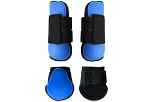 Merauno Lot de 4 guêtres pour cheval - Pour l'avant derrière coque rigide et fermeture - Pour homme et femme - En polyuréthane robuste et élastique - Taille L - Bleu