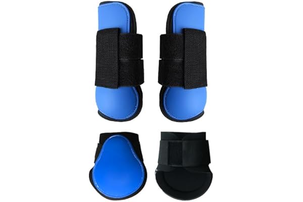 Merauno® Lot de 4 guêtres pour cheval - Pour l'avant derrière coque rigide et fermeture Velcro - Pour homme et femme - En polyuréthane robuste et élastique - Taille M - Bleu
