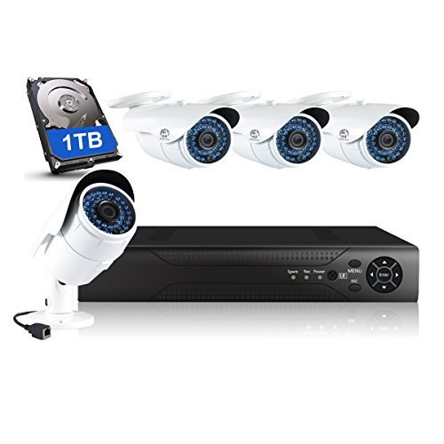 Preisvergleich Produktbild JOOAN 960P POE Überwachungskamera 1.3MP Überwachungssystem Videoüberwachung 4 Kanal NVR Rekorder mit 1TB Überwachungsfestplatte, Klare Nachtsicht, Wasserdicht
