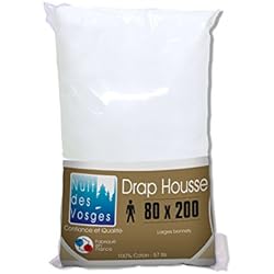 Nuit des Vosges 2094497 Cotoval Drap Housse Uni Coton Blanc 80 x 200 cm