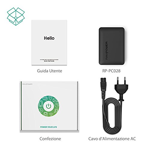 Caricatore USB a Muro 60W 12A con 6 Porte di RAVPower Stazione Ricarica iSmart CompatibilitÃ  Universale Triplo Meccanismo di Protezione - Nero