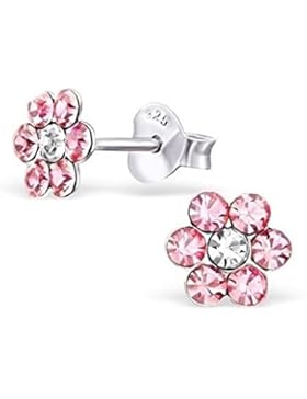 GH1a Rosa Kristall Blume Ohrstecker 925 Echt Silber Ohrringe Kinder Geschenkidee