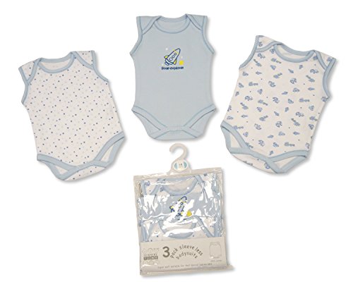 Baby Boys 3 Pack Sleeveless Env Neck Cotton Bodysuit Body Vest - Sizes NB-24 months -- 3-6