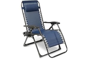 IBUYER Sun Lounger Garden Chairs with Cup and Phone Holders, Zero Gravity Reclining Beach Sun Lounger, Heavy Duty Outdoor Deck Folding Chair (1, Navy Blue)