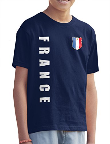 AkyTEX Frankreich France Kinder Trikot Fanshirt T-Shirt Shirt WM 2018 Name Nummer (Navyblau, 128)