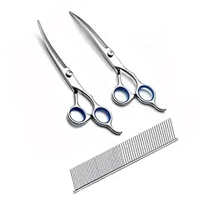 KUTKUT 6 Inch, 2pcs Pet Grooming Curved Scissors with 1 Pc Grooming Comb | 4CR Stainless Steel Heavy Duty Titanium Coated Pet Grooming Scissors Kit Curved Shears for Long Short Hair for Dog/Cat