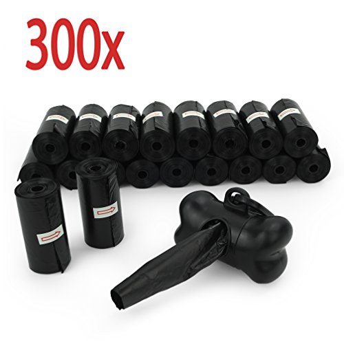 Lunata 300x Bolsas Perros (Extra Gruesas: 15 Micrómetro) con dispensador de Bolsas y Clip para Correa, Bolsas Mascotas, Bolsas para excrementos