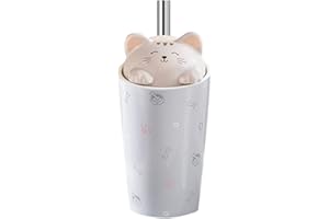 MENGCAT Tasse à café avec couvercle, tasse en céramique avec couvercle de chat 3D, tasse haute réutilisable pour thé, lait, thé, café pour camping, voyage, bureau, tasse de Noël, cadeau pour femme, 480 ml