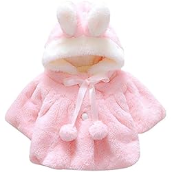 EDOTON Abrigos Bebé, Niña Infant Ropa Otoño Invierno Chaqueta con Oreja de Conejo Capucha Grueso Capa para Bebés Niña 0-36 Mes (0-6 Meses, Rosado)