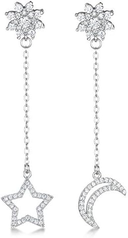 Just Jo Cubic Zirconia Circle Sun, Moon and Stars Dangle Earrings in Sterling Silver with Rhodium Plating