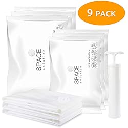 SPACE solution Lot de 9 Sacs de Rangement sous Vide, 3 Sacs de 80x100cm+3 Sacs de 60x80cm+3 Sacs de 40x60cm Housse de Rangement sous Vide avec Pompe de Voyage pour Matelas, Vêtements, Couettes