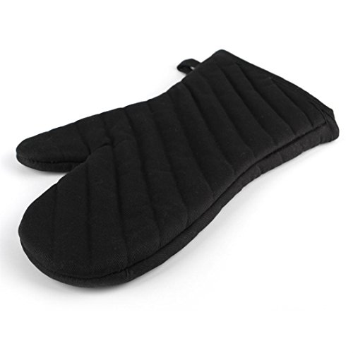examen Mitaines de four avec ensemble anti-dérapant résistant à la chaleur de 2, doublure en coton à matelasser, ensemble de gants de four pour la cuisson au barbecue (Color : Black, Size : M)