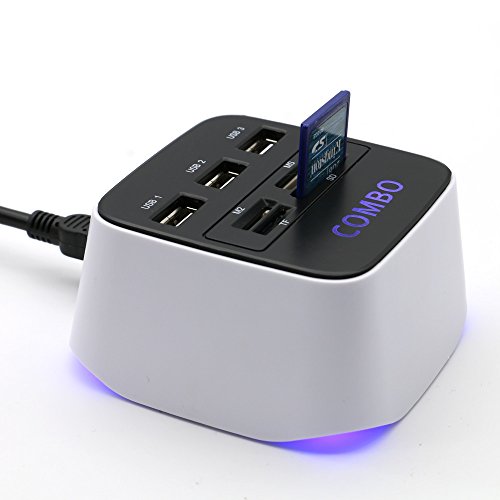 BAILONGJU High Speed All-in-1 USB 2.0 Kartenleser / USB Combo mit 3 USB Anschlüssen und einem MS/SD/M2/TF Kartenleser/ mit blauem hintergrund licht