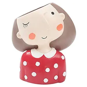 GeekGoodies Resin Girl Head Cartoon Flower Pot (9 X 9 X 9 cm, Red)