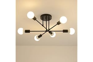 Jasni Modern Ceiling Light Fixtures,Adjustable 6-Light Sputnik E27 Chandelier,Semi-Flush Mount Pendant Lighting Fixtures Plating Finish for Bedroom,Dining Room,Kitchen,Office (Black, 6 Head)