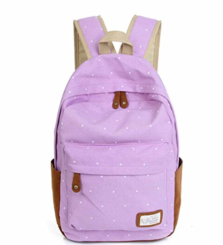 Korean edition Girl's Canvas Backpack dot Printing Teenagers Schoolbag (light purple)