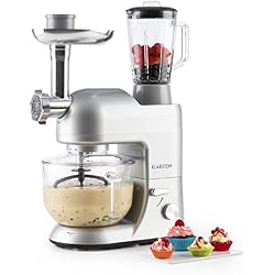 Klarstein Lucia Argentea 2G - Robot multifonction 3-en-1 , Batteur mélanguer Mixeur et Hachoir , 1200 W , 1,6PS de puissance , 6 niveaux , Fonction pulse , Sans BPA , Argent
