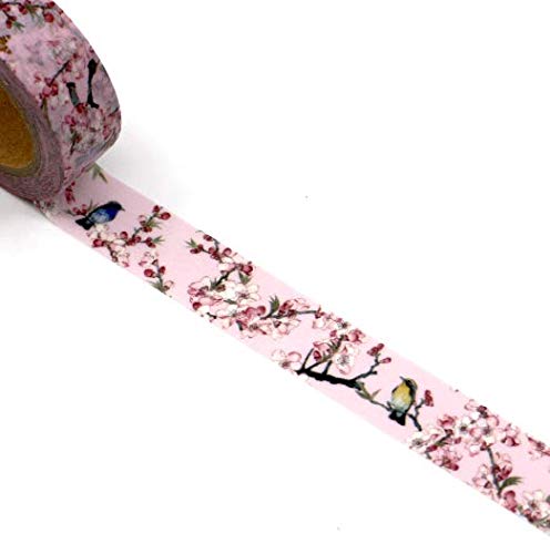 Rosa Cherry Blossom   colorido p  jaros Washi       Cinta adhesiva con estampado