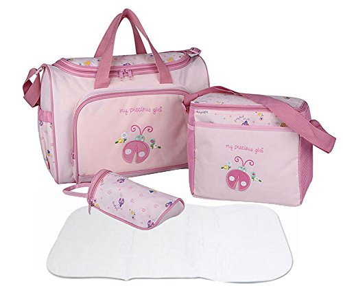 4pcs Stylish Designer Mummy Tote Waterproof Handbag Baby Diaper Nappy Changing Bag Set Nursing Messenger Bag Changing Mat Milk Bottle Holder Case