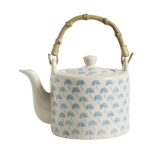 Nordal Teekanne mit Deckel und Bambus Griff BLOSSOM Dandelion Löwenzahn teapot, turq. 0,8 Liter