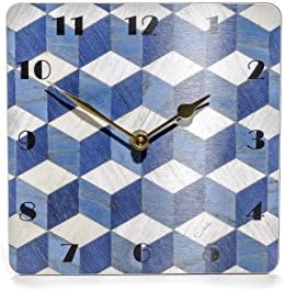 Blue Wall Clock Art Deco/retro design 180 x 180 mm square battery operated (not included)
