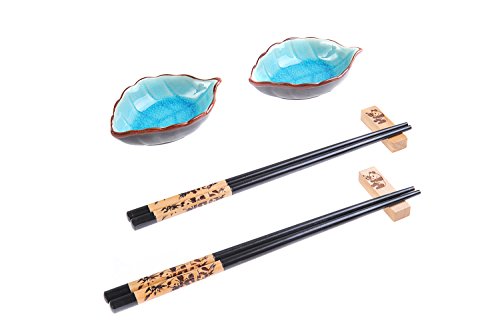 Abacus Asiatica: Edles Eßstäbchen-Set „Panda“ aus geschnitzem Holz, Stäbchenhalter, Keramik-Schälchen in Geschenkschachtel (Paar Stäbchen, 2 Halter, 2 Schälchen), Mod. CBS-S2-G-H01 (DE) - 2