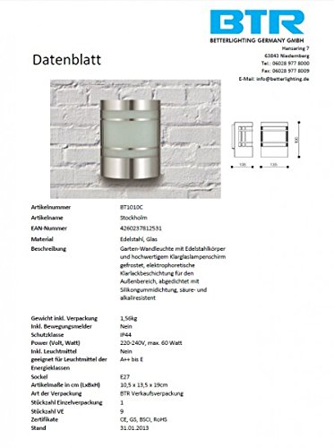Wandleuchte Wandlampe Außenbeleuchtung Terrasse Lampe Licht modern Garten BT1010c - 6