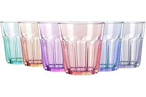 TRESV Set de 6 Vasos de Colores Pastel, Vasos de Cristal Multicolor Altos de 305ml,Aptos para Lavavajillas (305ml Todo color)