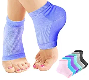 ELLVELLON [ Set Of 2 Pair ] Silicone Gel Moisturized With Oil Infused, Soft Cotton Heel Socks Used For Winter Summer Swelling Pain Relief, Dry Cracked Skin, Ankle Safety For Girls, Women, Men (Multi)