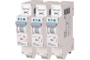 EATON 109130 PLGC4-C16/1N - DISJONCTEUR MODULAIRE PH/N - Blanc - MANETTE GRISE - 1P+N / 16 A - COURBE C - Raccordement direct sans vis - 3 disjoncteurs